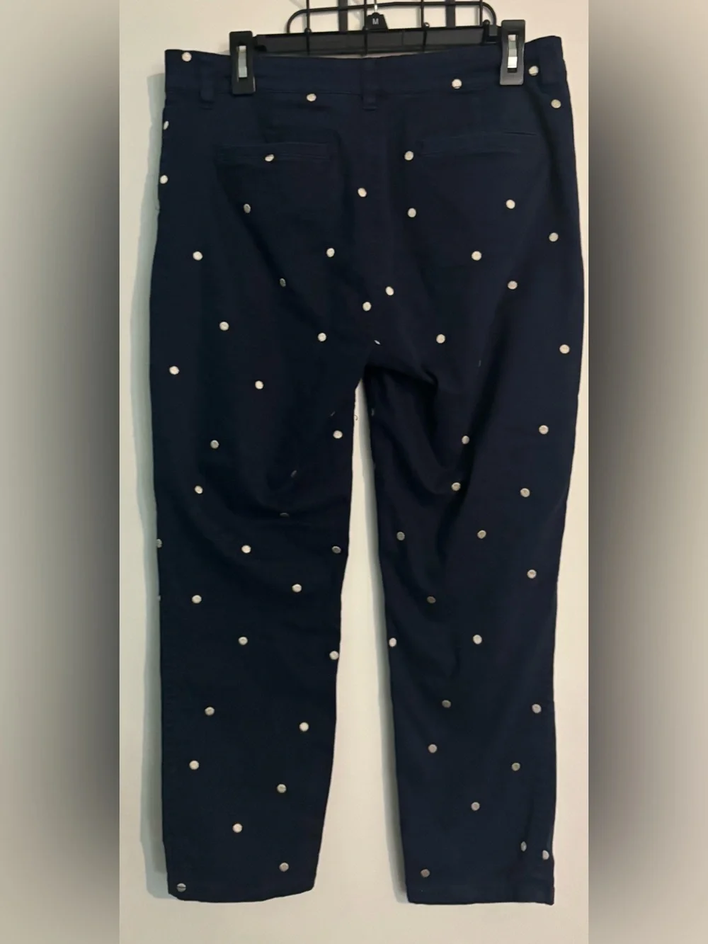 J. Crew‎ Womens Vintage Straight Navy Cream Ankle Embroidered Polka Dot 30 Pant